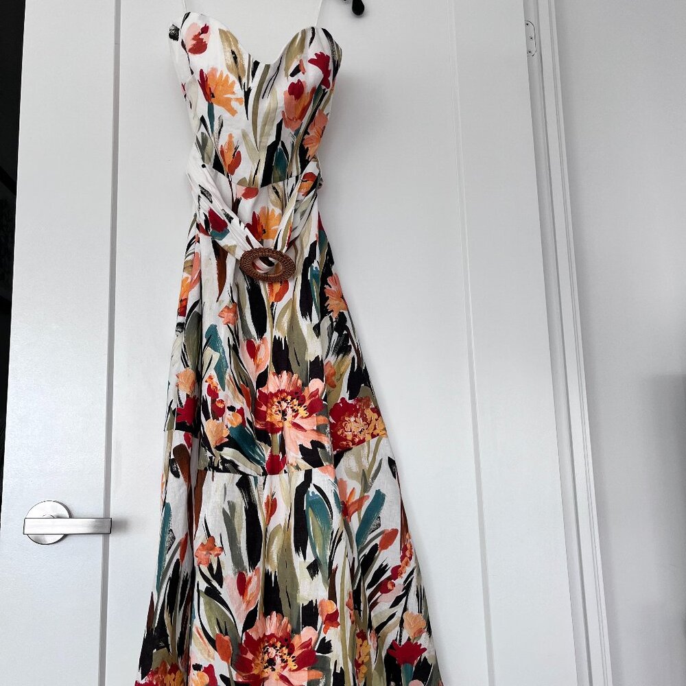 Badgley Mischka - Belted strapless midi sweetheart dress Sz 10